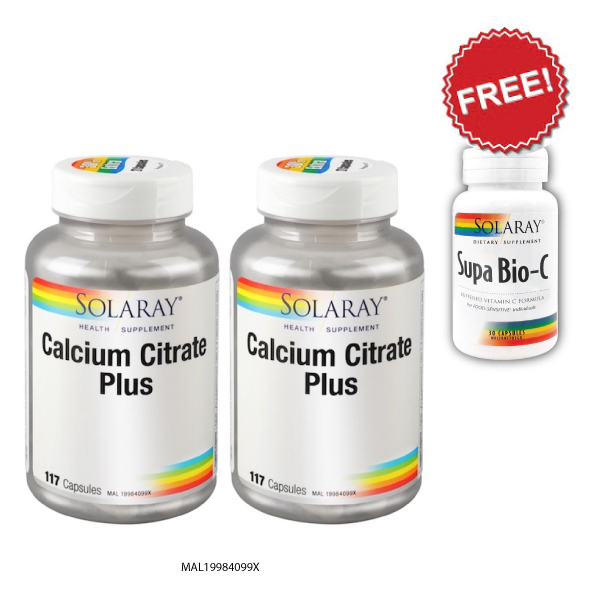 SOLARAY CALCIUM CITRATE PLUS 90S EXTRA 30% TWIN PACK (PL SPECIAL : FREE Supa Bio-C 30c)